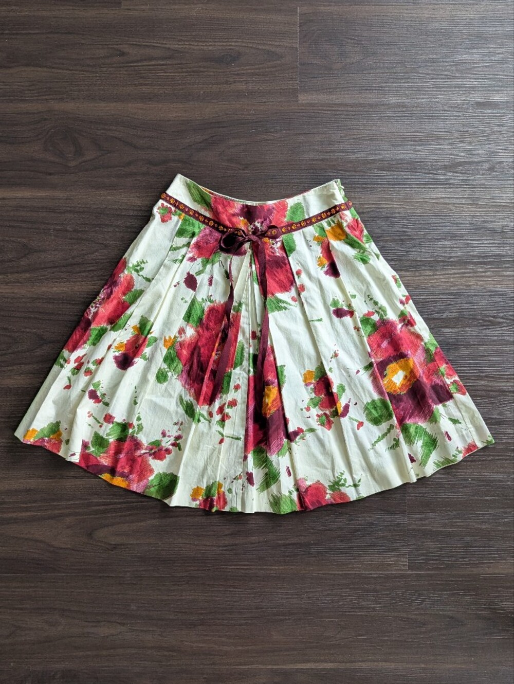 Bandolino Midi Skirt Cotton Beaded Floral 4 Summer Preppy Romantic Boho Coquette